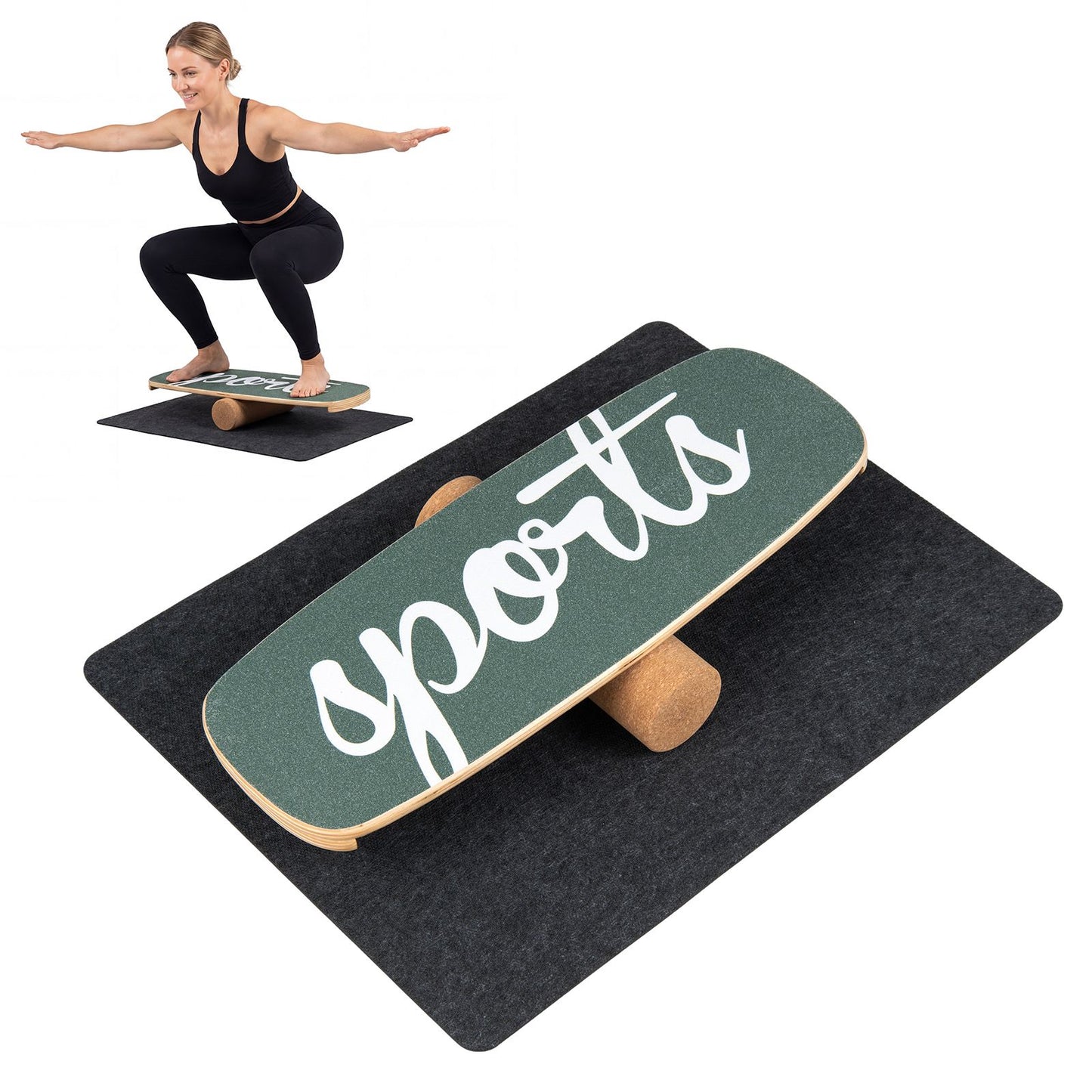 Wooden Balance Board Trainer with Cork Roller and Stoppers for Snowboard Training