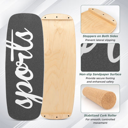 Wooden Balance Board Trainer with Cork Roller and Stoppers for Snowboard Training