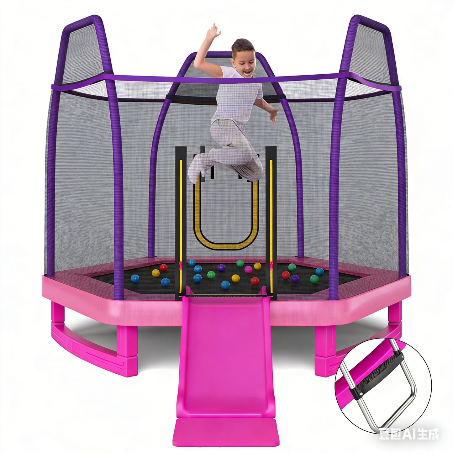 3 in 1 7FT Kids Trampoline with Slide Ladder and Ocean Balls