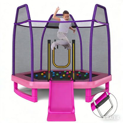 3 in 1 7FT Kids Trampoline with Slide Ladder and Ocean Balls