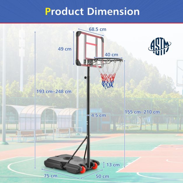 Basketball Hoop Stand with 193-248cm Height Adjustment