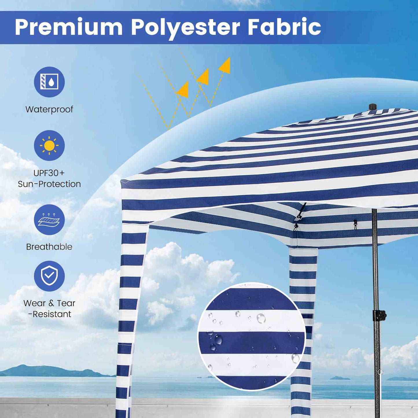 1.8 X 1.8M Foldable Beach Cabana Tent with Carrying Bag Detachable Sidewall