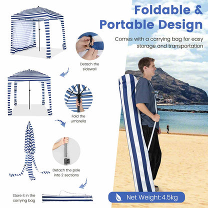 1.8 X 1.8M Foldable Beach Cabana Tent with Carrying Bag Detachable Sidewall