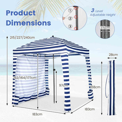 1.8 X 1.8M Foldable Beach Cabana Tent with Carrying Bag Detachable Sidewall