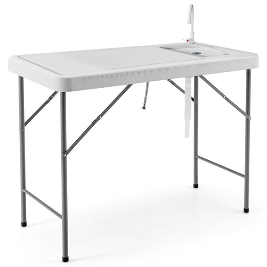 Folding Portable Fish Fillet Table Folding Camping Table w/Sink Faucet Outdoor Kitchen