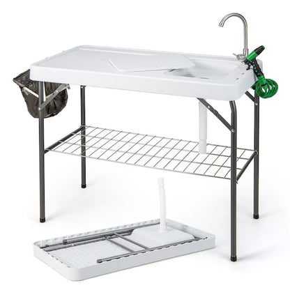 Portable Fish Filleting Table w/Built-in Sink Faucet Spray Nozzle