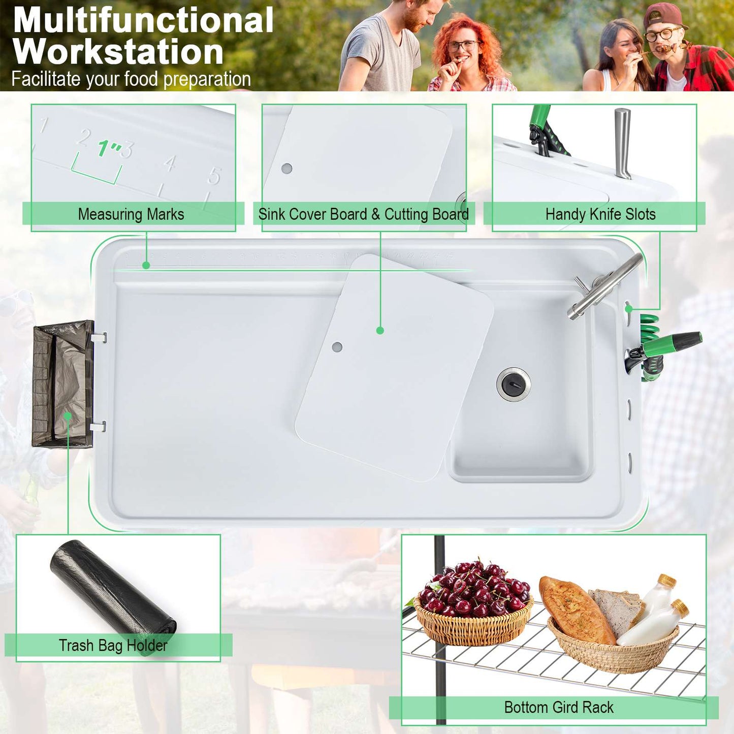 Portable Fish Filleting Table w/Built-in Sink Faucet Spray Nozzle