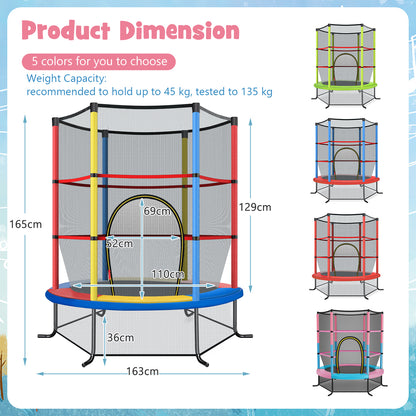 5.3FT Mini Kids Trampoline with 135kg Load Capacity & Enclosure Net