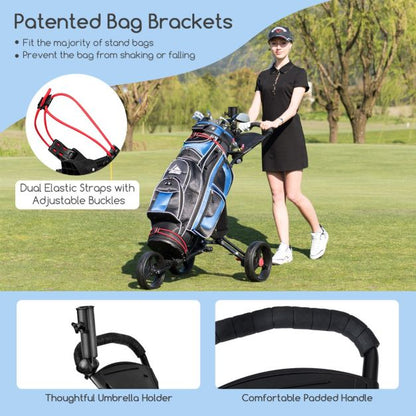 Folding 3 Wheel Golf Push Cart Adjustable