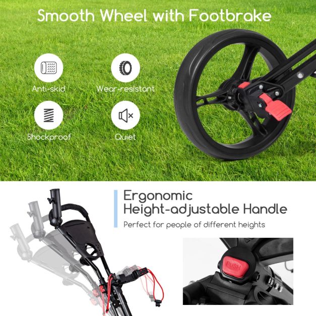 Folding 3 Wheel Golf Push Cart Adjustable