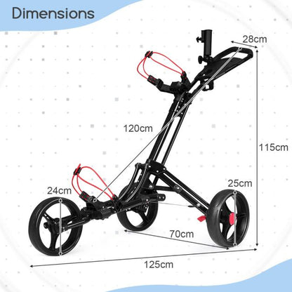 Folding 3 Wheel Golf Push Cart Adjustable