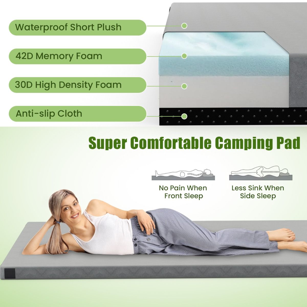 Foldable Camping Mattress with Foam Cushion and Carrying Bag for Living Room