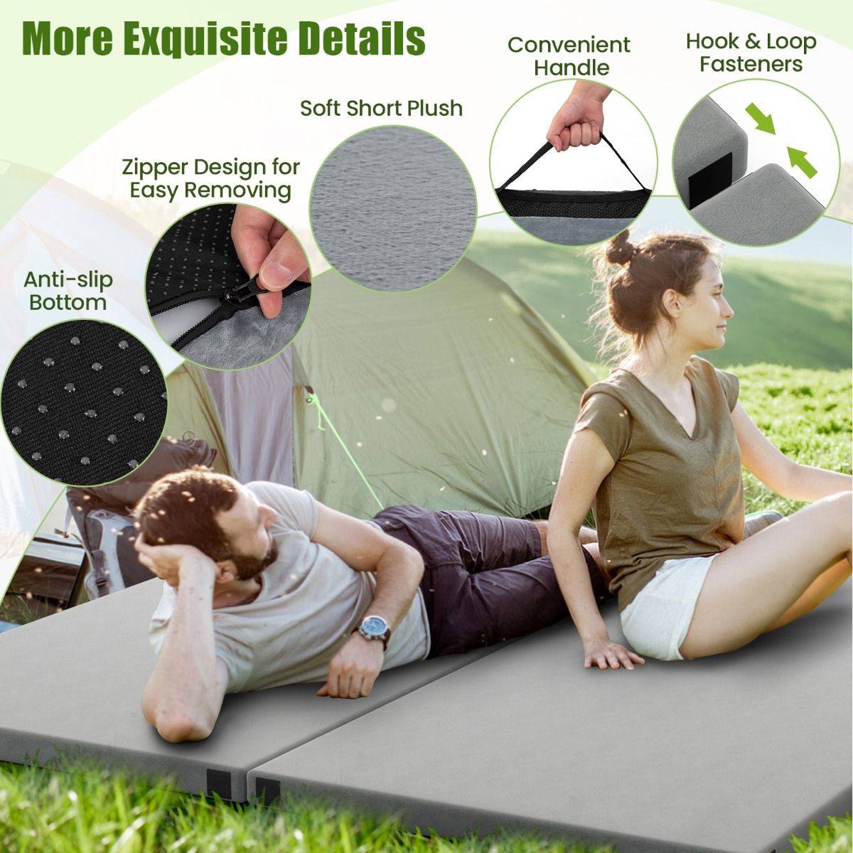Foldable Camping Mattress with Foam Cushion and Carrying Bag for Living Room