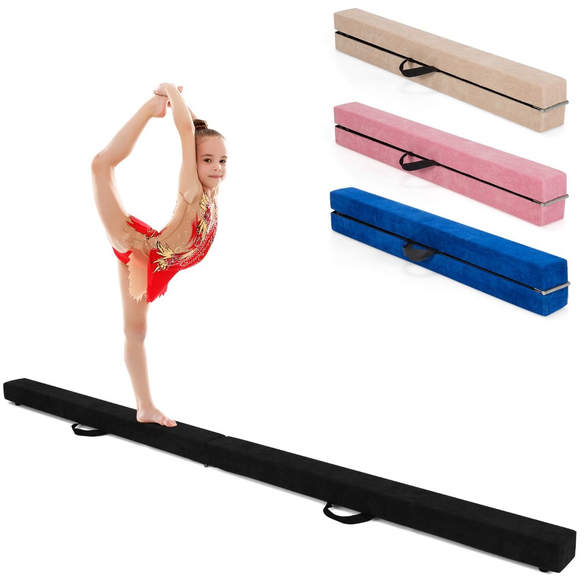 7 Feet Folding Balance Beam with Solid Wood Base and Anti-slip Bottom for Professional Home Training