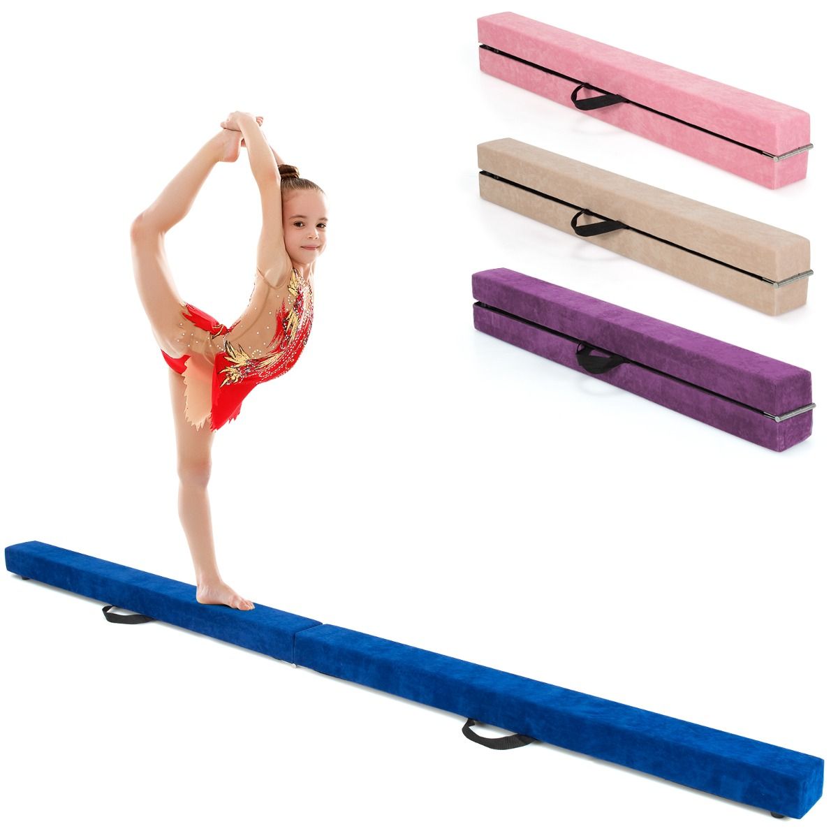 7 Feet Folding Balance Beam with Solid Wood Base and Anti-slip Bottom for Professional Home Training