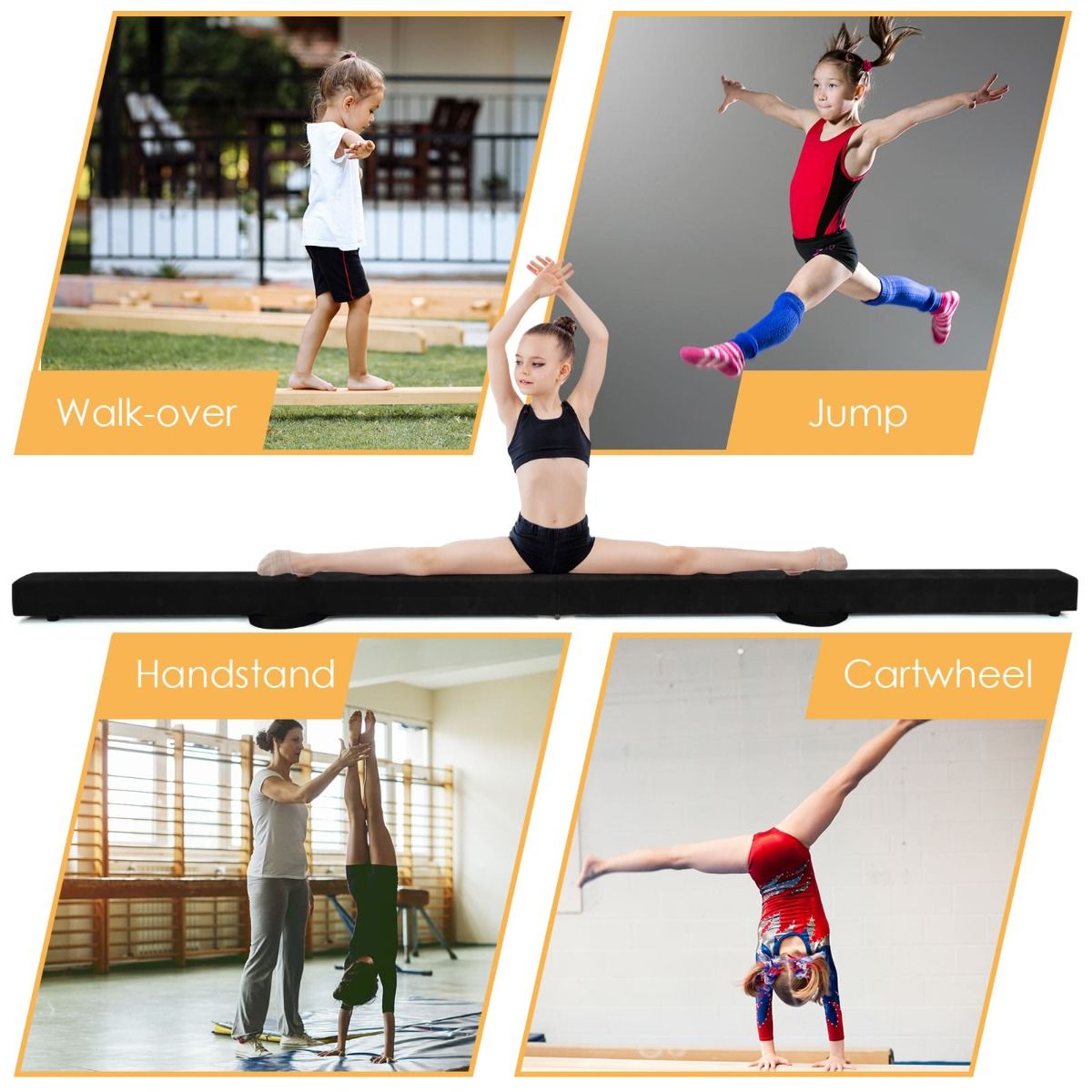 7 Feet Folding Balance Beam with Solid Wood Base and Anti-slip Bottom for Professional Home Training