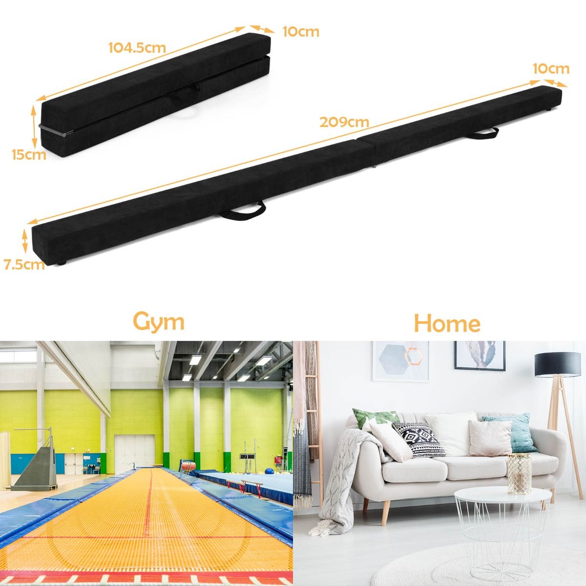 7 Feet Folding Balance Beam with Solid Wood Base and Anti-slip Bottom for Professional Home Training