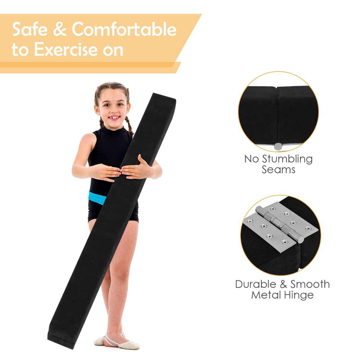 7 Feet Folding Balance Beam with Solid Wood Base and Anti-slip Bottom for Professional Home Training