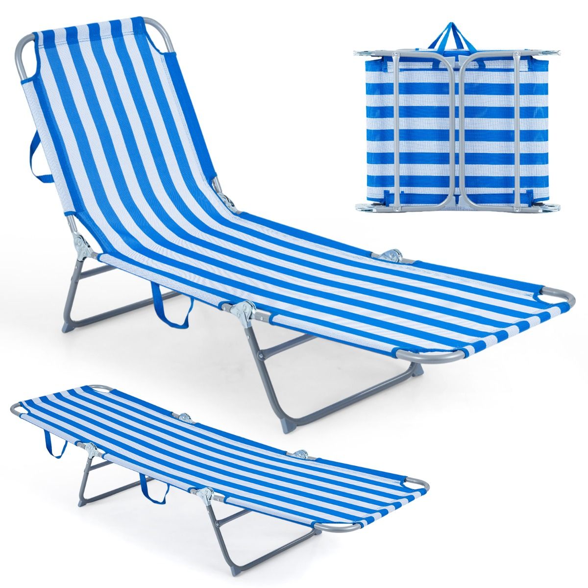 Folding Sun Lounger Reclining Beach Chair with Adjustable Backrest