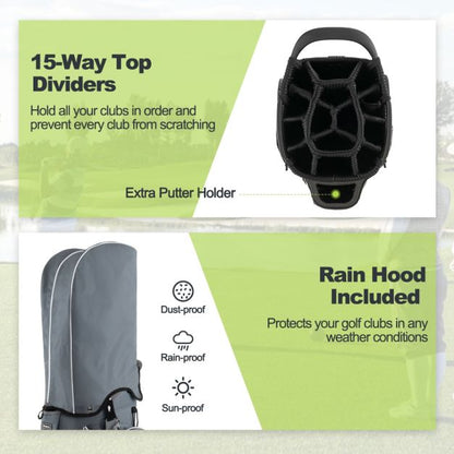 Golf Cart Bag with 15 Way Top Dividers Including Individual Putter Well