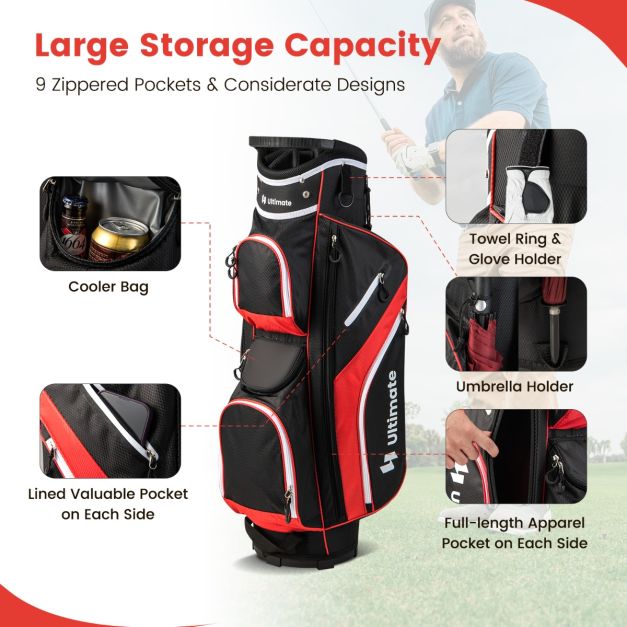 Golf Cart Bag with 14 Way Top Dividers 9 Pockets and Cooler Bag