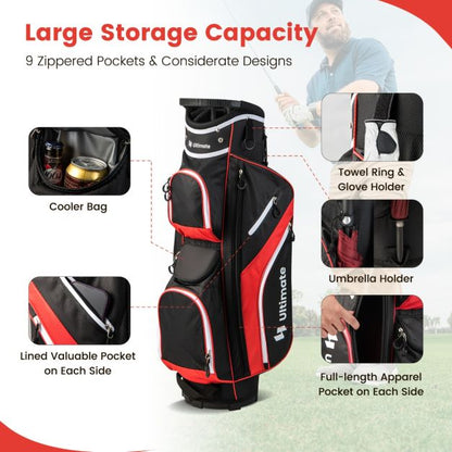Golf Cart Bag with 14 Way Top Dividers 9 Pockets and Cooler Bag