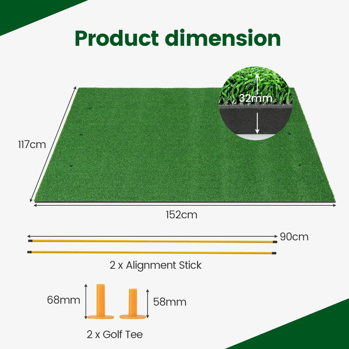 Golf Hitting Mat Artificial Turf Mat for Indoor Outdoor Golf Practice