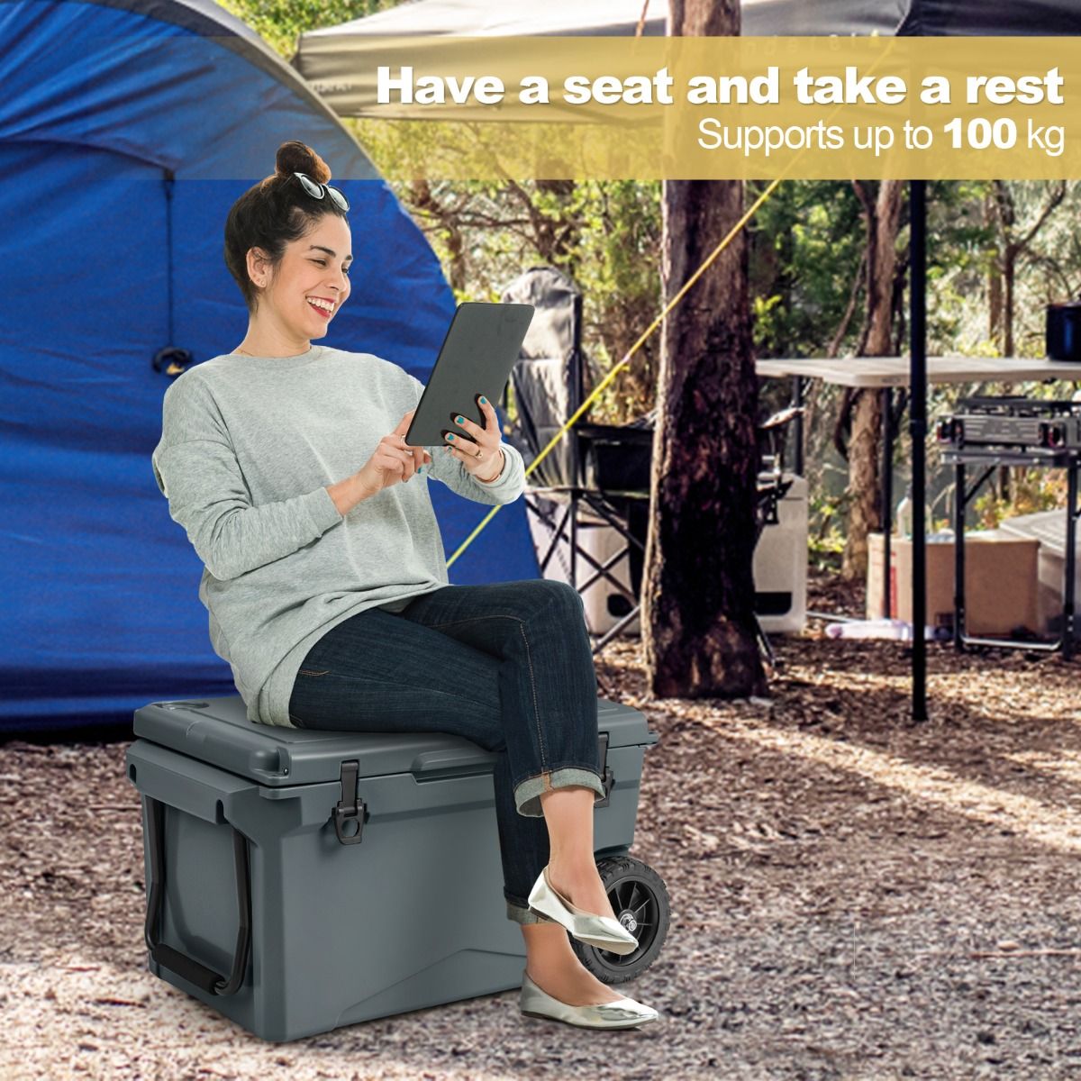 71 L Portable Cooler on Wheels with Handles