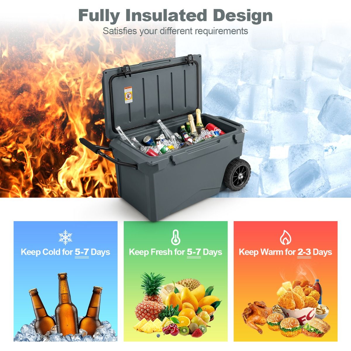 71 L Portable Cooler on Wheels with Handles