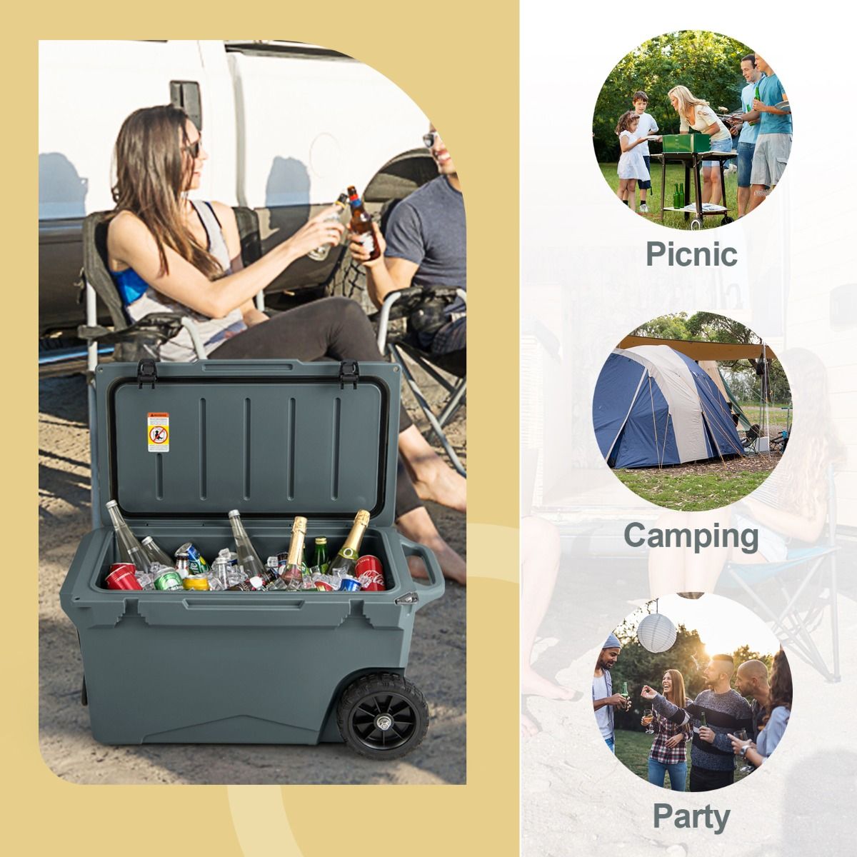 71 L Portable Cooler on Wheels with Handles