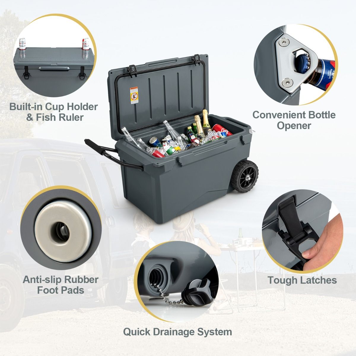 71 L Portable Cooler on Wheels with Handles