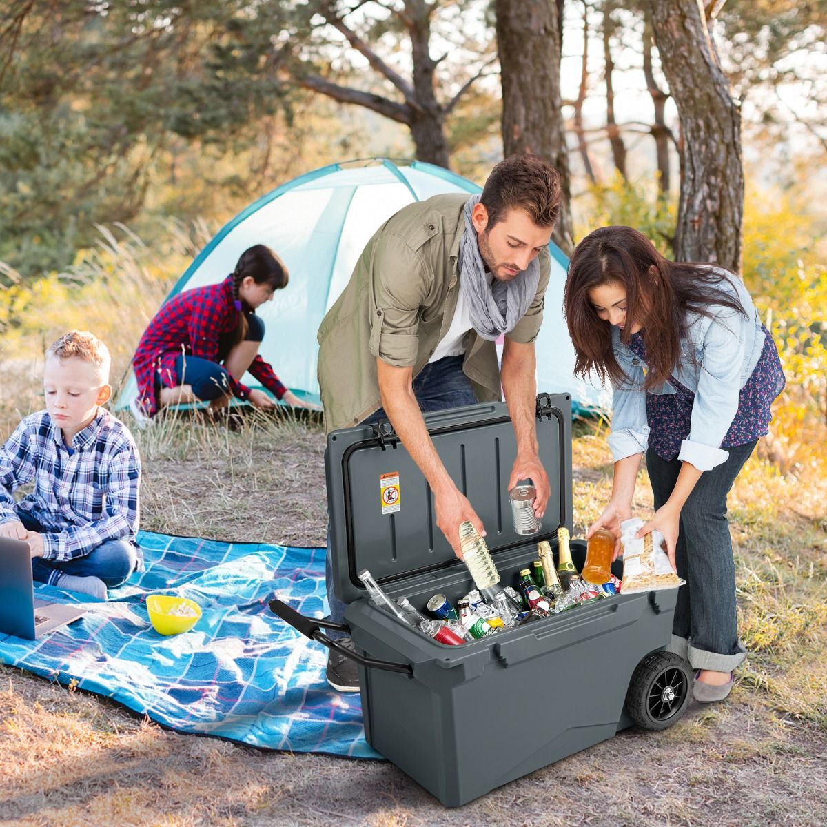 71 L Portable Cooler on Wheels with Handles