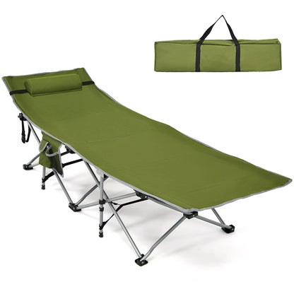 Folding Camping Cot Heavy-Duty Outdoor Cot Bed w/Side Storage Pocket
