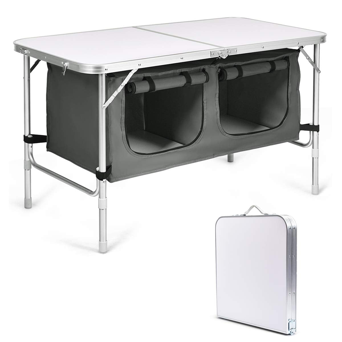 Folding Camping Table with Storage Portable Outdoor Aluminum Picnic Table w/Zippered Storage Organizer