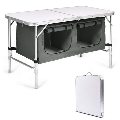 Folding Camping Table with Storage Portable Outdoor Aluminum Picnic Table w/Zippered Storage Organizer