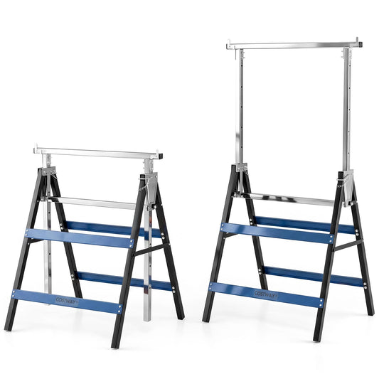 2 Pack Folding Saw Horses Adjustable Height Sawhorse Set with Top Limit Clip