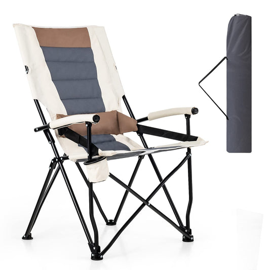 Portable High Back Camping Chair with Hard Armrest and Waist Pillow