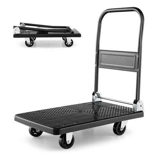 Folding Push Cart Dolly with 360° Swivel Wheels & 200KG Load