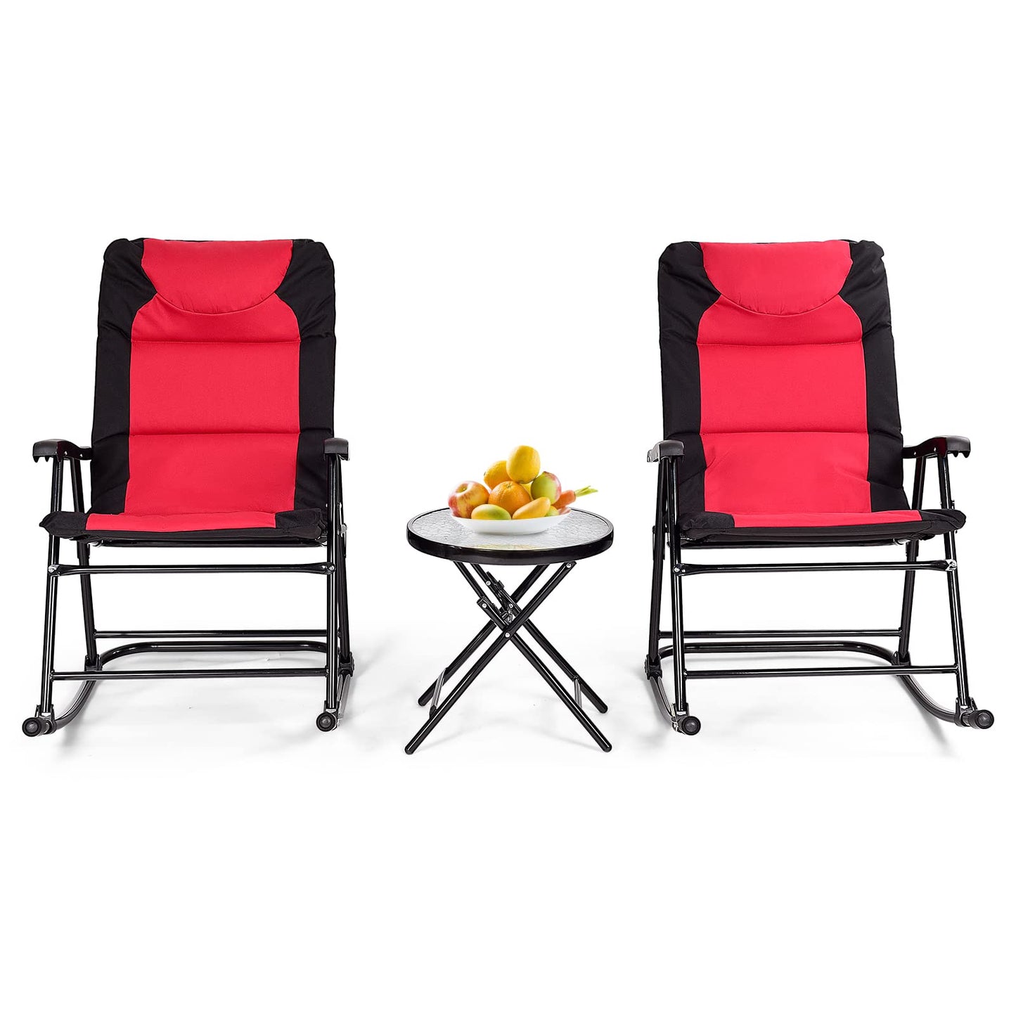 3 Pieces Outdoor Rocking Chairs with Round Table