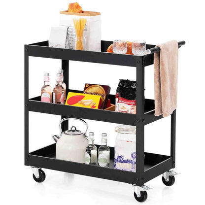 3-Tier Utility Cart with Humanized Handle for Office, Kitchen