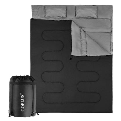 Double Sleeping Bag for 2 Persons with 2 Pillows for Cold & Hot Weather