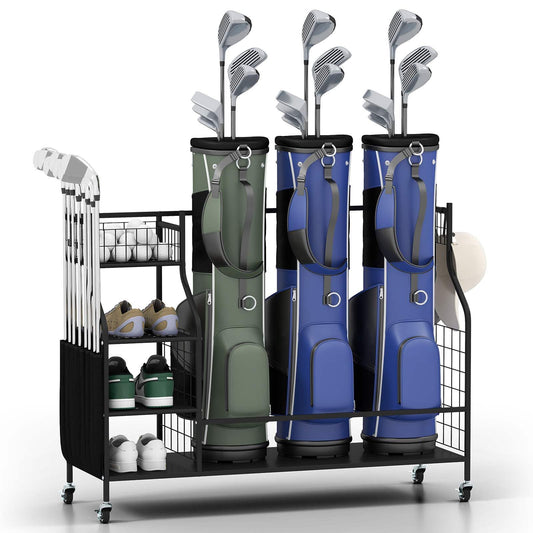 3 Golf Bag Stand for Clubs with Lockable Wheels