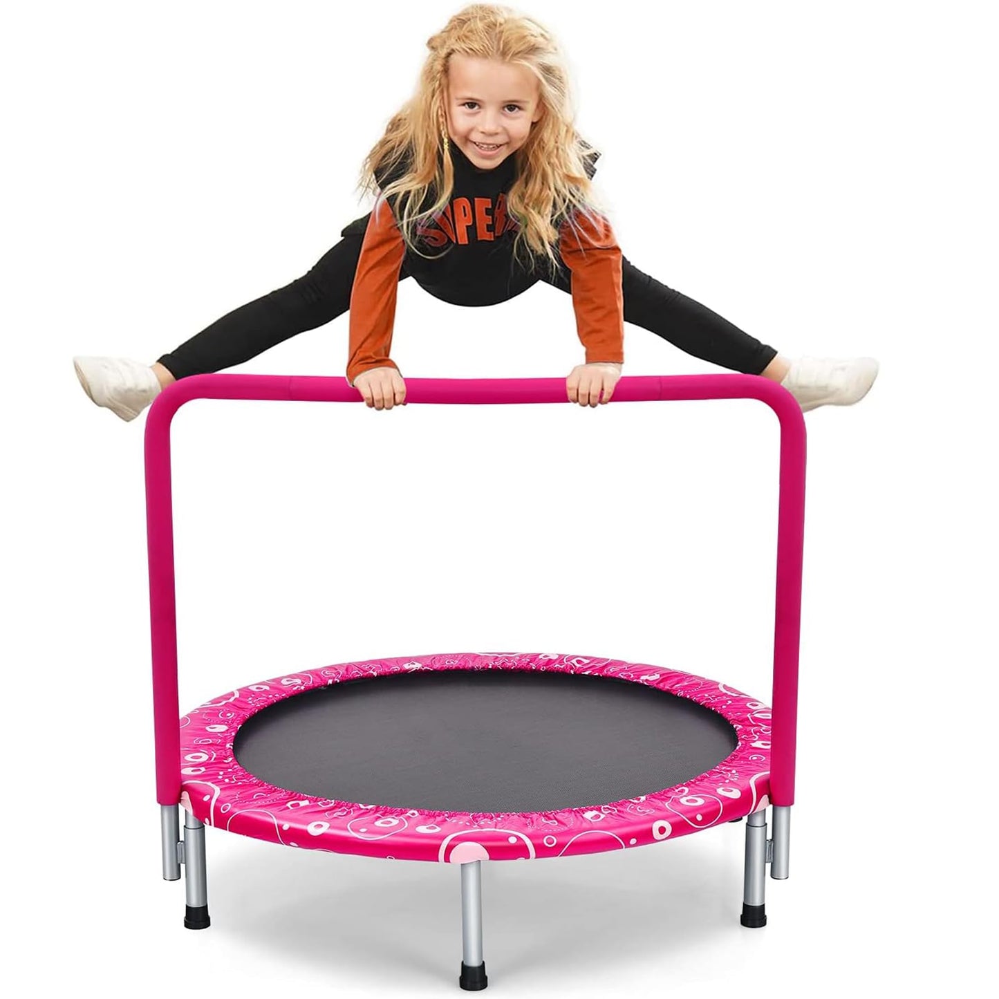 36” Kids Trampoline, Foldable Mini Rebounder with Full Covered Handle and Safety Pad
