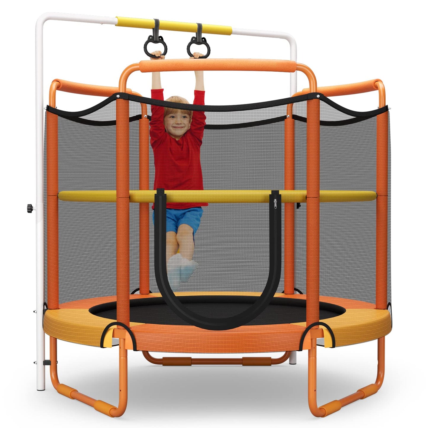 60" Trampoline for Kids with Ring and Horizontal Bar for 3-7 Ages