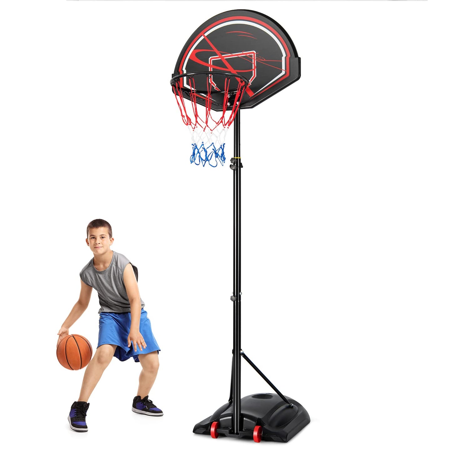 170-230cm Height Adjustable Basketball Stand with 32" Backboard & 16" Rim