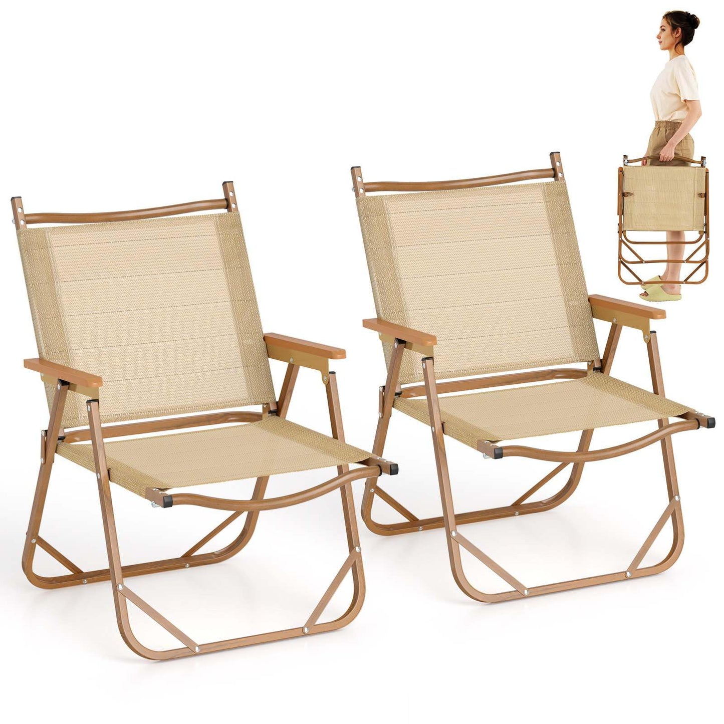 Portable Lawn Chairs Set of 2 with Armrests Folding Camp Chairs
