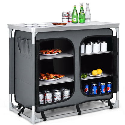 Aluminum Camping Table Portable Camping Kitchen Cupboard Table with Zippered Storage Shelves and Carrying Bag