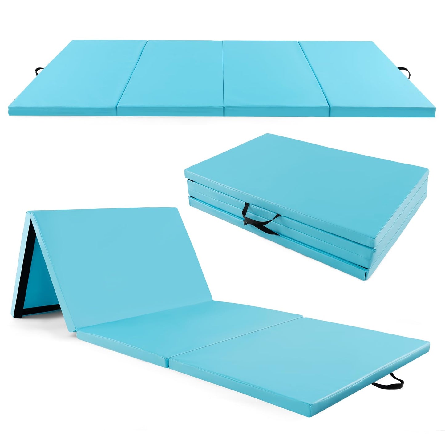 300 cm x 117 cm x 5 cm PU Leather Gym Mat with Hook & Loop Fasteners for Gymnastics