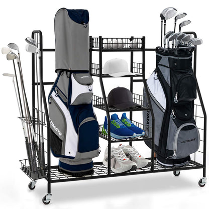 Golf Bag Organizer with Lockable Wheels for Garage