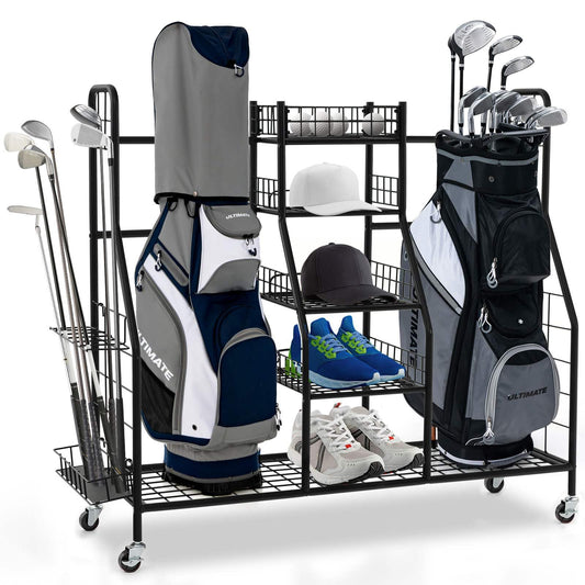 Golf Bag Organizer with Lockable Wheels for Garage